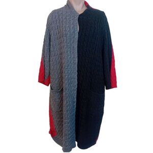 NWOT Women's Japan 50% Wool Cable Knit Color Block Heavyweight Cardigan Duster L